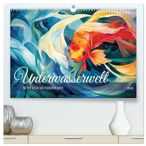 Unterwasserwelt, bunt und wunderschön (hochwertiger Premium Wandkalender 2026 DIN A2 quer), Kunstdruck in Hochglanz: Farbenfrohe epressionistische Malerei (CALVENDO Kunst)