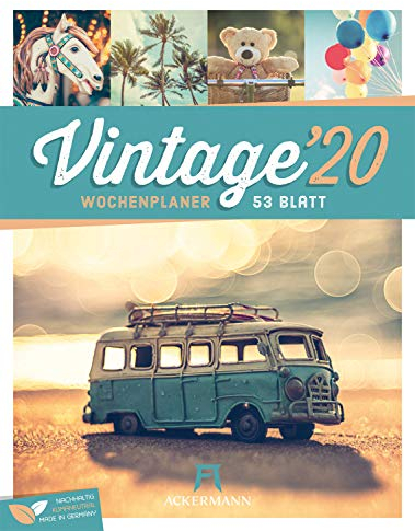 Vintage - Wochenplaner 2020, Wandkalender im Hochformat (25x33 cm) - Nostalgie im Retro-Look -Wochenkalender mit Rätseln und Sudoku auf der Rückseite