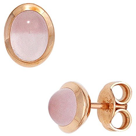 Jobo Damen-Ohrstecker aus 14 Karat 585 Rosegold mit Rosenquarz Oval