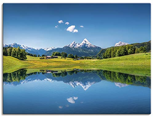 ARTLAND Wanddeko Leinwand Bilder Wandbild 60x45 cm Landschaften Berge Fotografie Blau Landschaft in den Alpen T9QB
