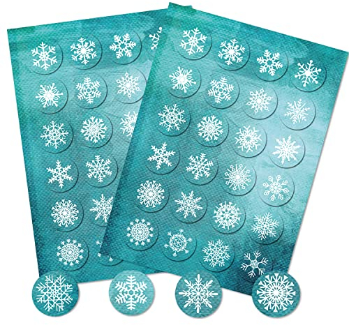Logbuch-Verlag 48 kleine runde Schneeflocken Weihnachtsaufkleber türkis blau weiß 4 cm Aufkleber Weihnachten neutral