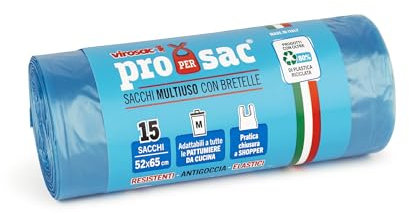 Virosac - Proxsac - Sacchetti profumati a forma di shopper 52x65, 15 pezzi per rotolo, al profumo di talco