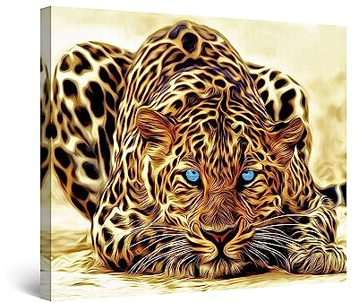 Startonight Bilder Leopard, Leinwandbilder Moderne Kunst, Tiere Wanddeko Kunstdrucke, Wandbilder 80 x 80 cm, Tag Nacht Effekt, Elegante Geschenkidee Wand Deko Elegante Geschenkidee