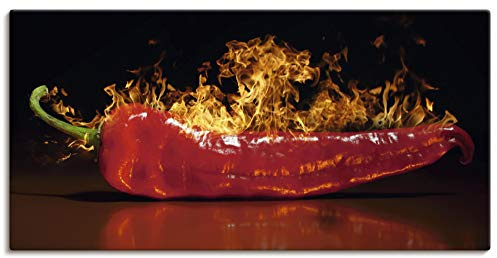 ARTLAND Wanddeko Leinwand Bilder Wandbild 60x30 cm Chili Feuer Flammen Lebensmittel Essen Gewürze S7PR