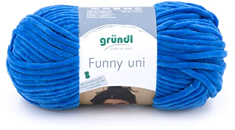 Gründl Wolle Funny Uni - weiche Chenille Wolle zum Häkeln - Kuschelig und hautfreundlich - 100% Polyester - 1 Knäuel 100 g / 120 m - Nadelstärke 5-6 - Royalblau