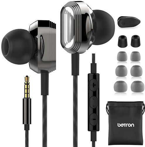 Betron Pro-X7 Earphones Wired Headphones In Ear Noise Isolating Earbuds, with Microphone and Volume Control, Dual 10mm Head Phone Drivers
