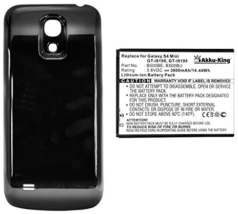 Akku-King Power-Akku kompatibel mit Samsung EB-B500BE, EB-B500BU - 3800 mAh Li-Ion Akkudeckel schwarz - für Galaxy S4 mini, S4 mini LTE, i9190, i9195