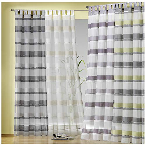 heimtexland ® Gardine Schlaufenschal Vorhang Effekt Querstreifen HxB 245x137 Silber Grau Pink Typ159