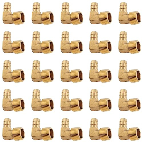 LTWFITTING 90 Deg Elbow Brass Barb Fitting 1/2-Inch Male BSPT x 12mm ID Hose(Pack of 25)