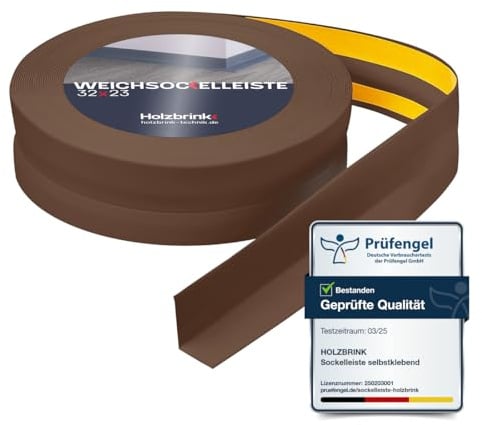 HOLZBRINK Plinthe souple autoadhésive 32x23mm, 15 m | Plinthe PVC pour finition plan de travail, meubles cuisine | Lame PVC adhesive | Couleur : chocolat