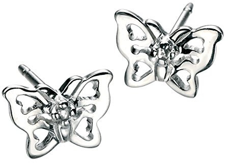 D for Diamond Children's 925 Sterling Silver Diamond Filigree Butterfly Stud Earrings