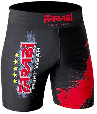 Farabi Sports MMA Short Vale tudo Compression Shorts Grappling Fight Training Match Compression Tight (Black/Red, L)