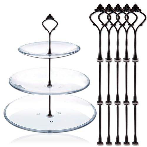 Happy Will 3 Tier Cake Stand Fitttings Kits Fruit Cake Plate Handle Fitting Cupcake Hardware Rod Stand Holder Black Crown 5 Sets（Plate not Included）