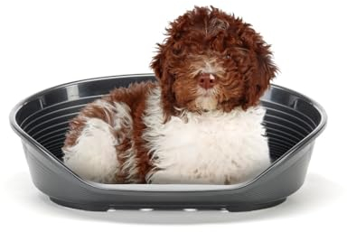 Ferplast Hundebett Katzenbett Kunststoff-Hundebett Medium Hundeliege waschbar Hundekorb atmungsaktiv rutschfest Siesta Deluxe, 74 x 48 x h 25 cm, Schwarz