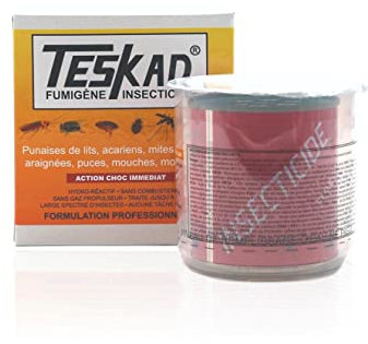 TESKAD Fumigène Insecticide – Anti Puces, Punaises de Lit, Cafards, Mites, Araignées, Mouches, Moucherons – Action Choc Jusqu’à 250m³ – Traitement Intérieur Efficace