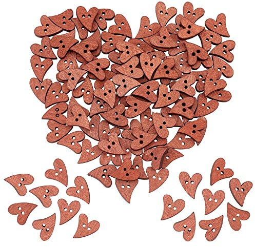 PandaHall 100PCS hölzerne Knöpfe zum Nähen hölzerner Handwerksknopf mit 2-Loch-Herz geformt für Kunstprojekte Scrapbooking Kleidung DIY Supplies, Sienna Farbe