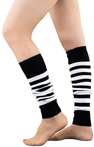Mysocks Leg Warmers Extra Soft Stylish Fancy Winter 80s Party Dance Striped Long Legwarmers for Women Girls Ladies Striped White Black