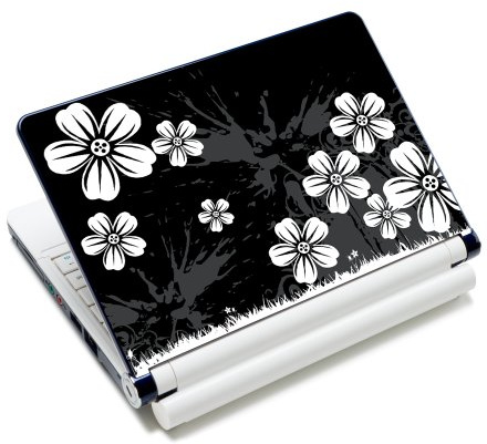 wortek Universal Notebook Skin für Laptops, Ultrabooks & Netbooks bis ca. 10,2 Zoll - Blumen Schwarz Weiß