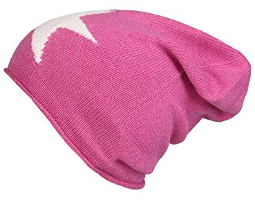 Cashmere Dreams Slouch-Beanie-Mütze mit Kaschmir - Hochwertige Strickmütze für Damen Mädchen - Stern - Hat - One Size - Sommer Herbst und Winter Zwillingsherz (rosa/weiß)