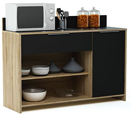 PEGANE Meuble desserte en Bois 1 Porte, 1 tiroir et 2 niches, L123 x H85 x P40 cm