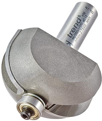 Trend Professional Two Flute Guided Cove Router Cutter, 19.1mm Radius, 1/2 Inch Shank, 50.8mm Cut Diameter & 25.4mm Cut Length, Two Bearings, Tungsten Carbide Tipped, 46/282X1/2TC