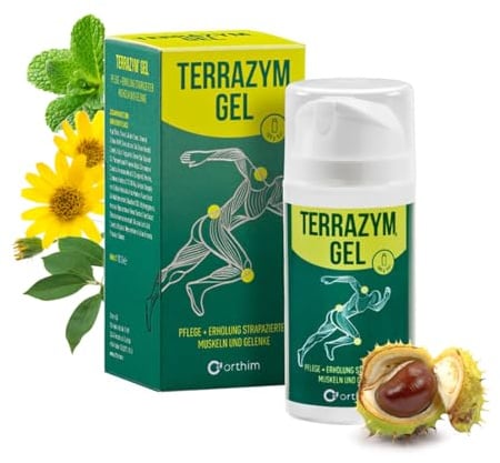 TERRAZYM GEL - 100g Dosierspender - Schnelle Regeneration von Muskeln und Gelenken - Mit Arnica & Campher - Laborgeprüft, 100% vegan, parabenfrei + in Deutschland produziert