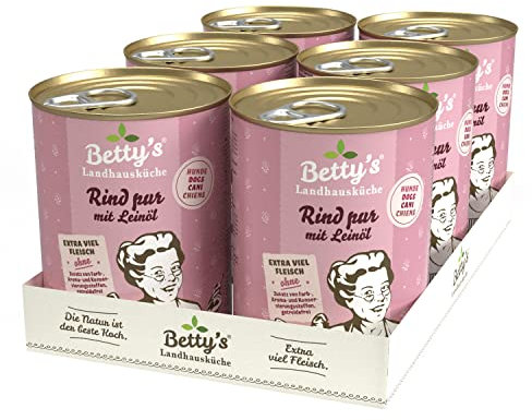 Betty's Landhausküche Hund Rind pur mit Leinöl 6 x 400 g Für alle Hunderassen geeignet Hohe Bioverfügbarkeit Wir achten auf Beste Qualität