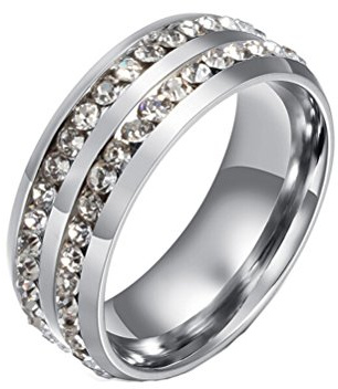 HIJONES Schmuck Damen Edelstahl Doppelte Reihen Rhinestone Ringn Rhinestone Ring