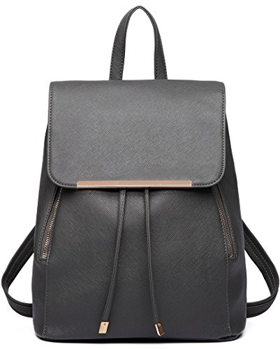 Miss Lulu Rucksack Damen Kunstleder , Elegant Rolltop , Tunnelzug-Design Cityrucksack Tasche Umhängetasche Schulrucksäcke