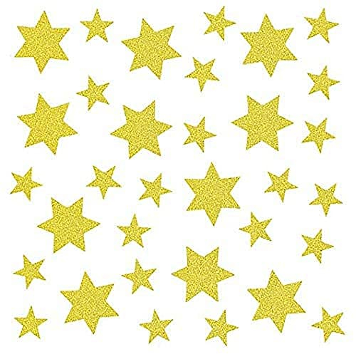 bsb Fenstertransparente - Fensterbilder mit goldenen Sternen - Bogen in 31 x 31 cm - Sterne in unterschiedlichen Größen mit Glitter - wiederverwendbar, selbsthaftend ohne Kleber