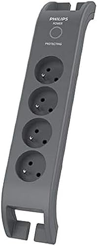 PHILIPS SPN3040C/19 Steckdosenleiste - Überspannungsschutz - 4-Fach Steckdosen - 900 J - Stecker Typ E - Schwarz