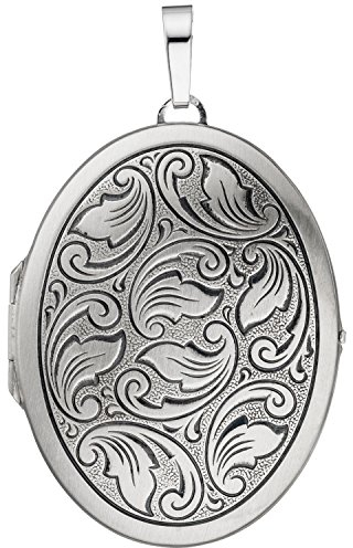 Jobo Damen Medaillon oval 925 Sterling Silber mattiert geschwärzt Anhänger zum Öffnen