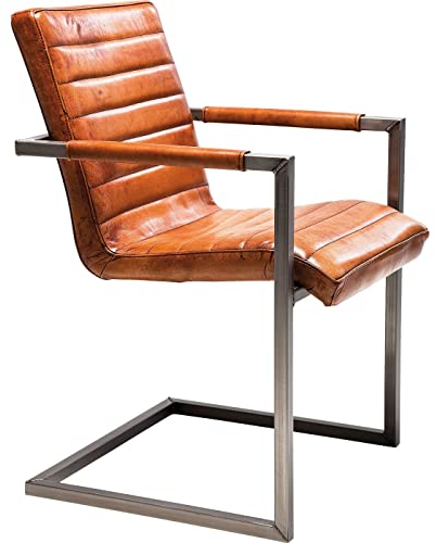 Kare Design Freischwinger Riffle Buffalo Brown, moderner Esszimmerstuhl mit Armlehne im Retro-Design, bequemer Echtlederpolsterstuhl, Braun