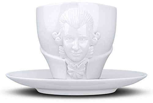 FIFTYEIGHT PRODUCTS / Talent / Kaffeetasse mit Untertasse „Amadeus Mozart“- Portrait (Porzellan, 260ml, weiß, Made in Germany)