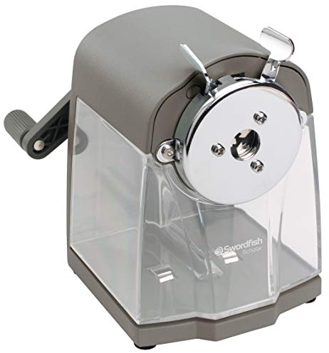 Swordfish ‘Scholar’ Multiple Size Desktop Manual Pencil Sharpener with Replaceable Helical Blade[40104] 8–12mm ,grey