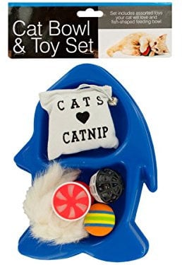Kole KI-OF802 Fish-Shaped Cat Bowl & Toy Set, One Size