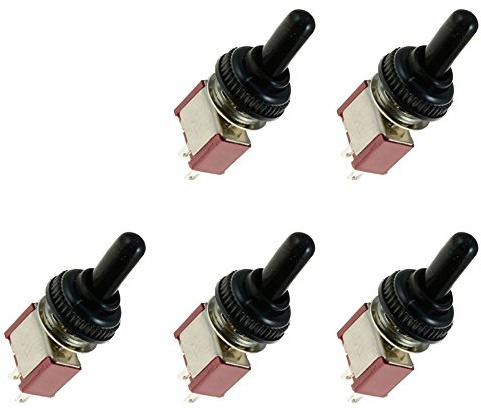 Mintice 5 Piezas Coche Mini Interruptor de Palanca Basculante Guión de Coche Salpicadero Panel 2P 3A 250VAC / 6A 125VAC Impermeable Protectora Tapa