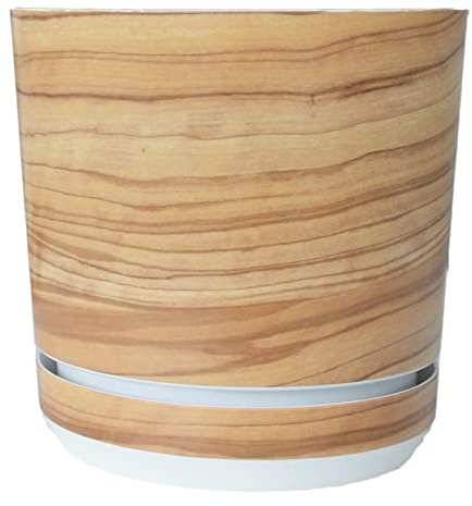 KERD Grand Pot de Fleurs d'Intérieur Décoratif 21 cm, Style Naturel et Zen Couleur Bambou, Effet Bois Clair pour Plantes, Rond avec Soucoupe, Fabriqué en Europe, Plastique Recyclé