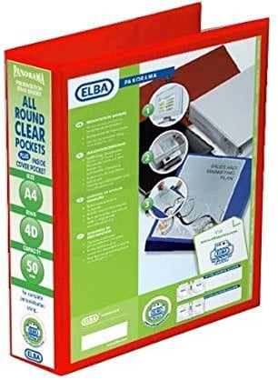 Elba A4 D-Ringbuch, 4 D-Ringe, 50 mm Kapazität, 70 mm Rücken, Präsentationsmappe mit anpassbarem Einband, Hochformat, Rot (einzeln)
