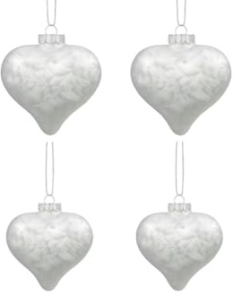 4 STK Weihnachtskugeln Herzen weiß Opal EIS Effekt 8cm groß o5530 Christbaumkugeln XL Glasherzen Set Christbaumschmuck