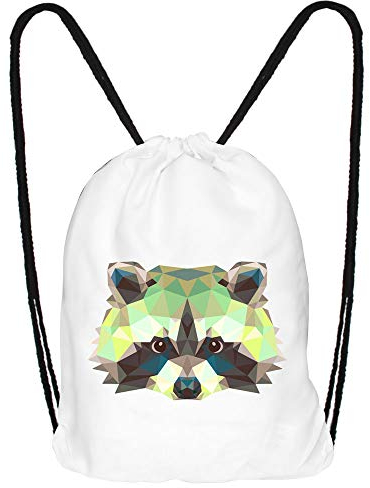 Hanessa Jutebeutel mit Waschbären Tier Aufdruck Sportbeutel Tüte Rucksack Beutel Tasche Gym Bag Gymsack Hipster Fashion Sport-Tasche Einkaufs-Tasche Weiß Wasch-bär