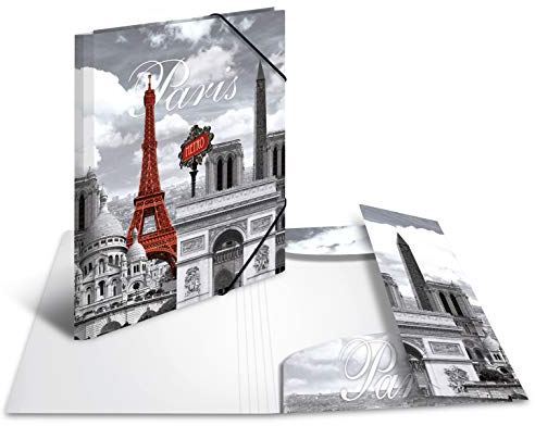 HERMA 7277 Sammelmappe A3 Städte Paris, Kinder Eckspanner-Mappe aus Kunststoff mit Innendruck & Gummizug, stabile Einschlagmappe aus Plastik für Jungen & Mädchen