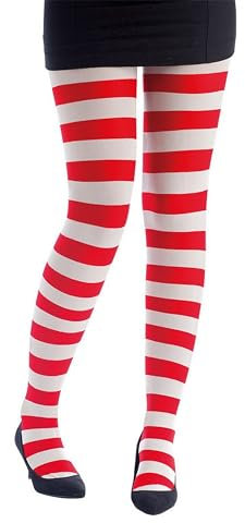 P'tit Clown - 74716 - Collant Opaque Femme - Rayé - Blanc, Rouge - Accessoire Fantaisie pour Déguisement Carnaval, Halloween, Fêtes Costumées et Évènements à Thème - Taille Unique