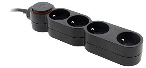Bloc Home 4 prises 16A 2P+T avec interrupteur Noir - câble HO5VV-F 3G1 1,5m - avec fiche extraplate