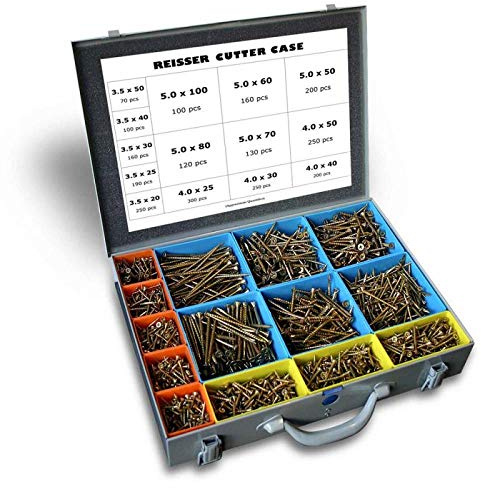 Reisser SC214MYCUTT 2480 Piece Logo Assorted Cutter Woodscrew Steel SortaCase, Yellow
