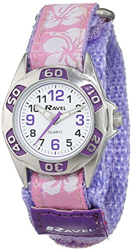 Ravel Girl's Hibiscus Flower Patterned Easy Fasten Strap Watch
