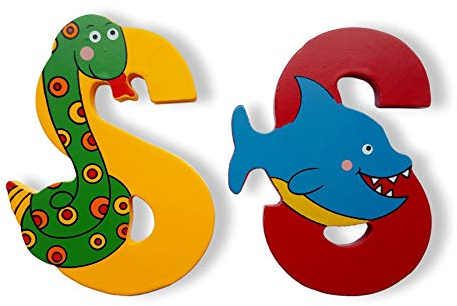 Vinsani Wooden Letters, ABC Alphabet Learning Toys, Self Adhesive, (S) | Preschool Educational Gift Toys for Toddlers, Personalised Colorful Jungle Animals Uppercase Letters Game, 8-10cm