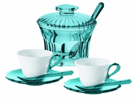 Fratelli Guzzini Belle Epoque Set 2 Tazzine con Piattini, Cucchiaini e Zuccheriera, Porcellana, Blu