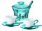 Fratelli Guzzini Belle Epoque Set 2 Tazzine con Piattini, Cucchiaini e Zuccheriera, Porcellana, Blu