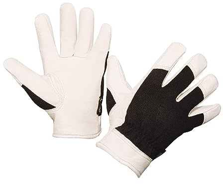KERBL works Arbeitshandschuhe Graphix II, Leder, 12/XXXL | 1 Paar, Weiß/Schwarz, aus chromfrei gegerbtem Rindsleder, Herren für Bau, Handwerk und Forstarbeiten